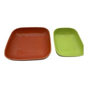 Franciscan 1950s VTG Tiempo Serving Bowl, Set of 2 MCM Green Oval Orange Square